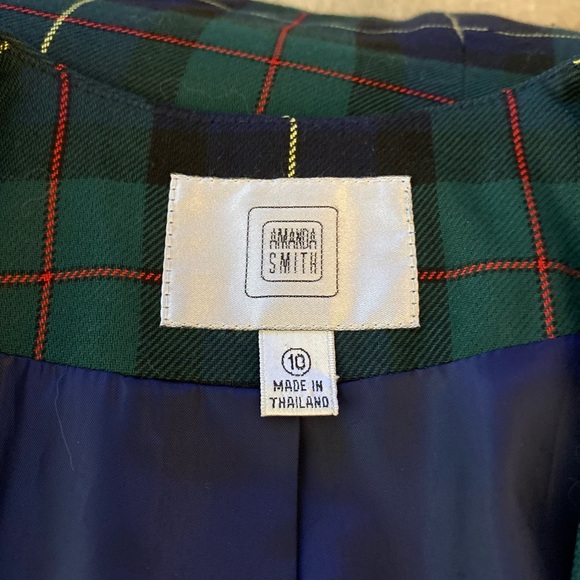 Amanda Smith women vintage plaid buttoned long  blazer pockets Sz 10 green multi - Picture 7 of 9